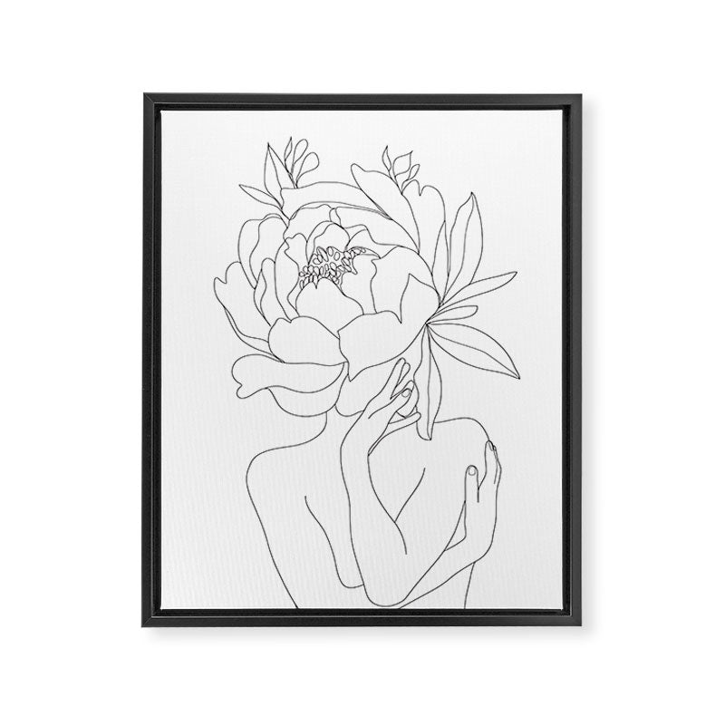 Minimal Line Art Woman Flower Head Framed Canvas Print Gallery Image 6