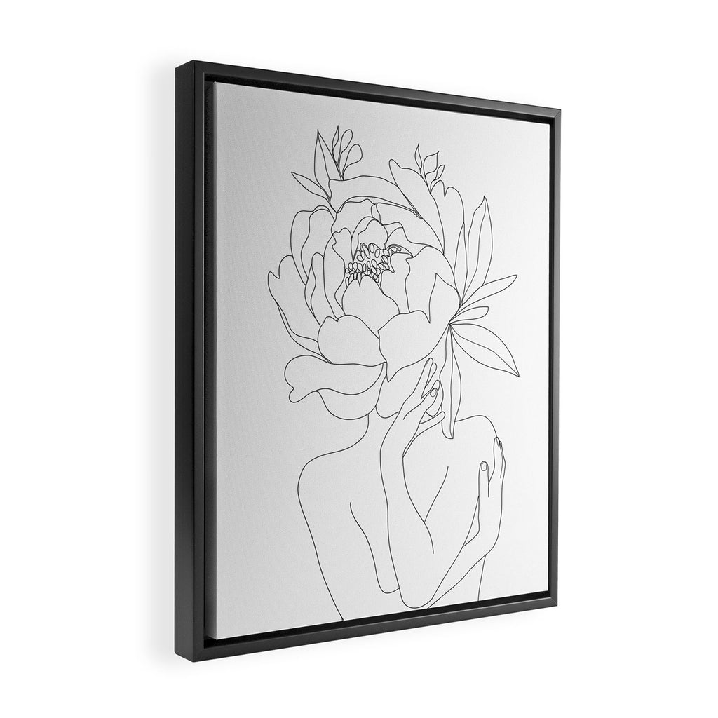 Minimal Line Art Woman Flower Head Framed Canvas Print Gallery Image 2