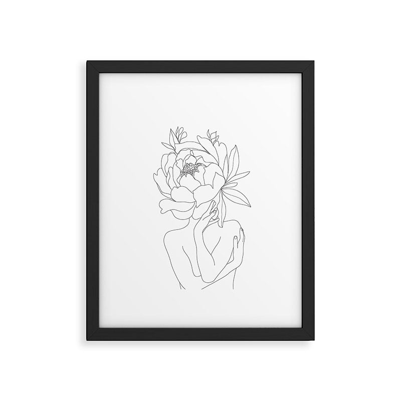 Minimal Line Art Woman Flower Head Framed Art Print Gallery Image 4