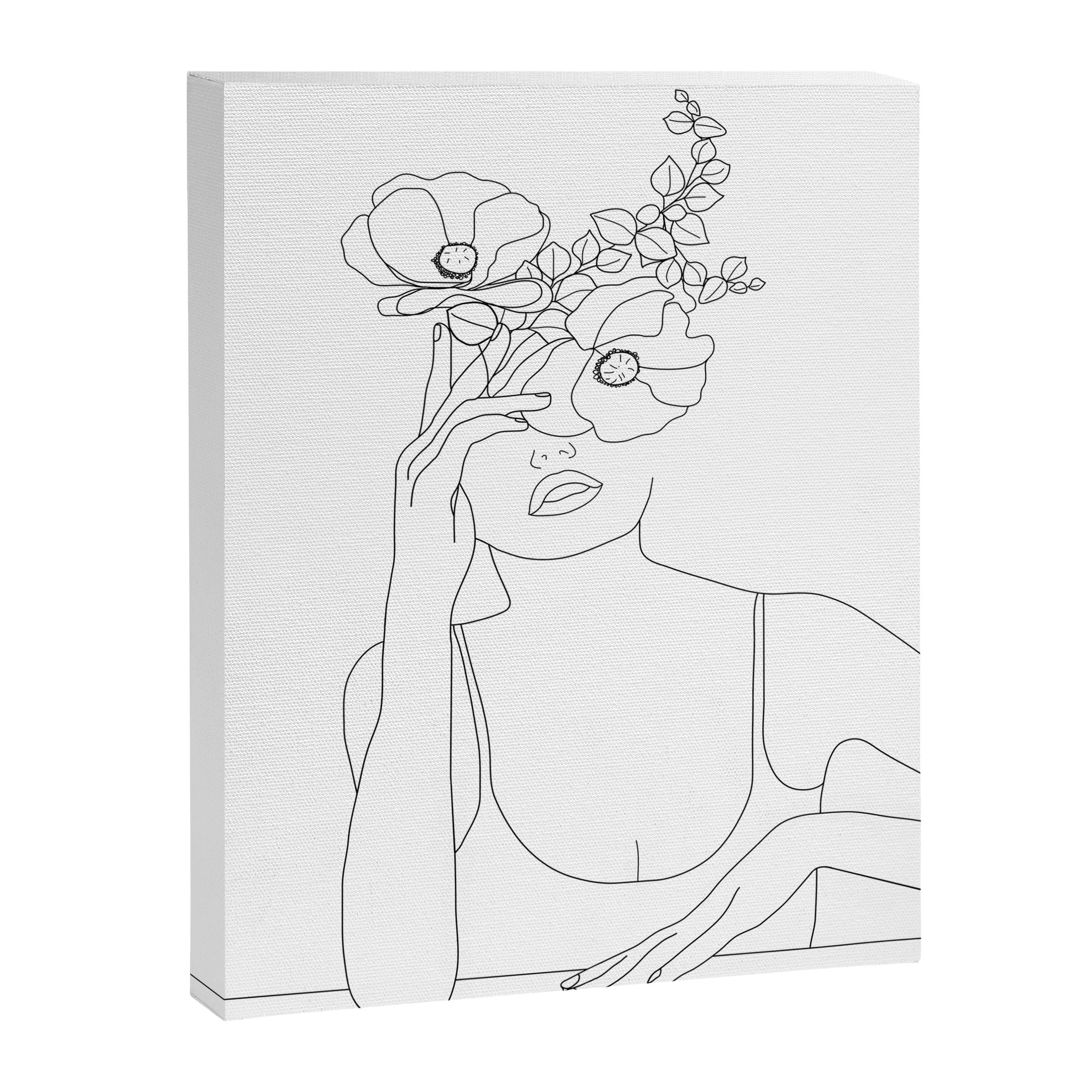 Minimal Line Art Woman with Flowers II Canvas Print Gallery Image 6