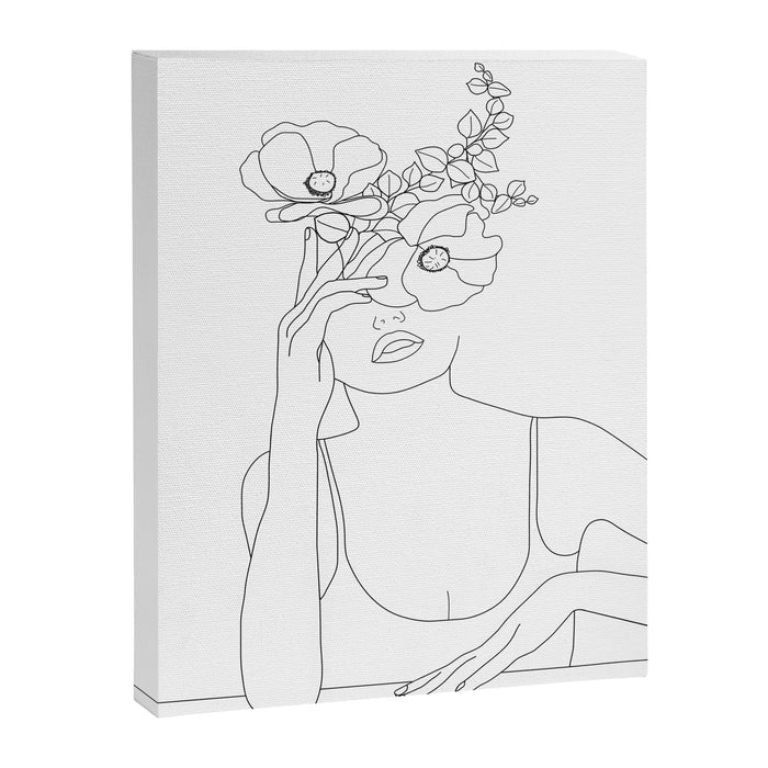 Minimal Line Art Woman with Flowers II Canvas Print Gallery Image 1