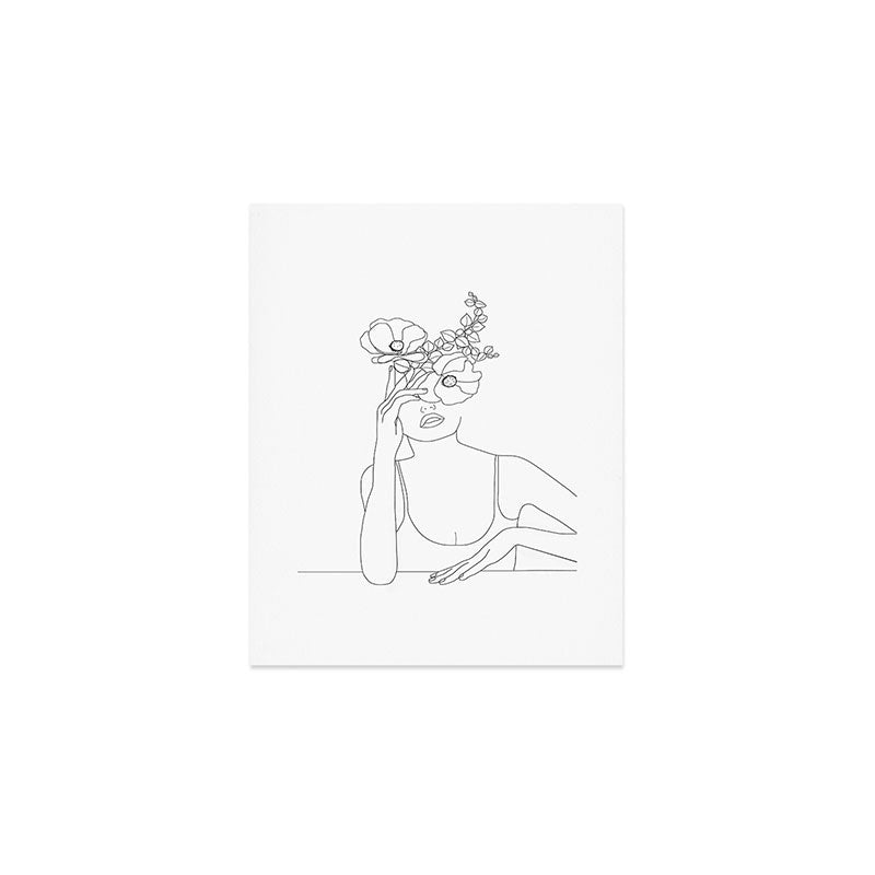 Minimal Line Art Woman with Flowers II Art Print Gallery Image 1