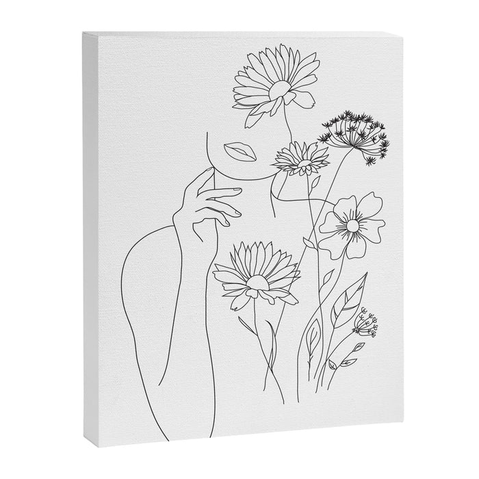 Minimal Line Art Woman with Flowers III Canvas Print Gallery Image 1