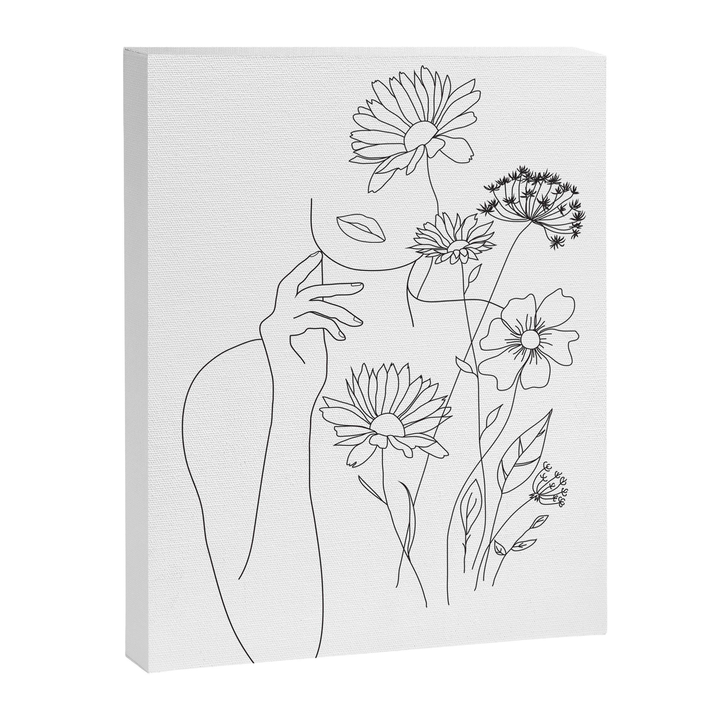 Minimal Line Art Woman with Flowers III Canvas Print Gallery Image 6