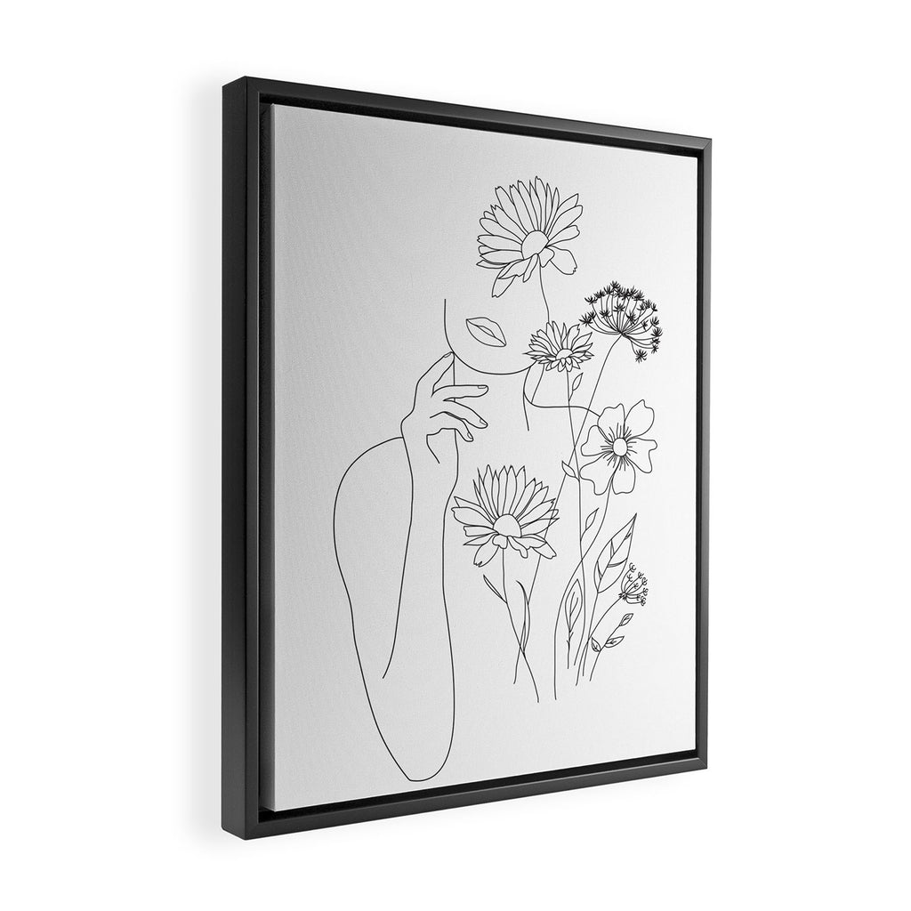 Minimal Line Art Woman with Flowers III Framed Canvas Print Gallery Image 2
