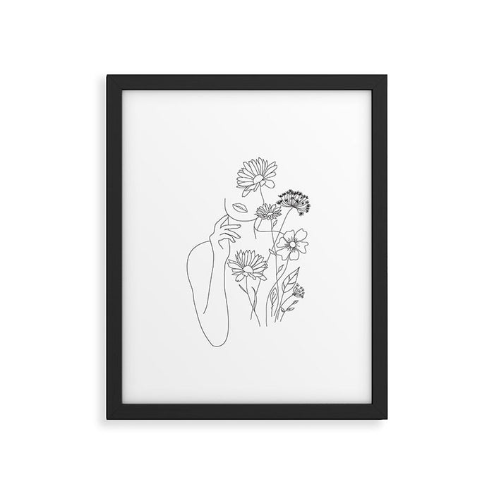 Minimal Line Art Woman with Flowers III Framed Art Print Gallery Image 1