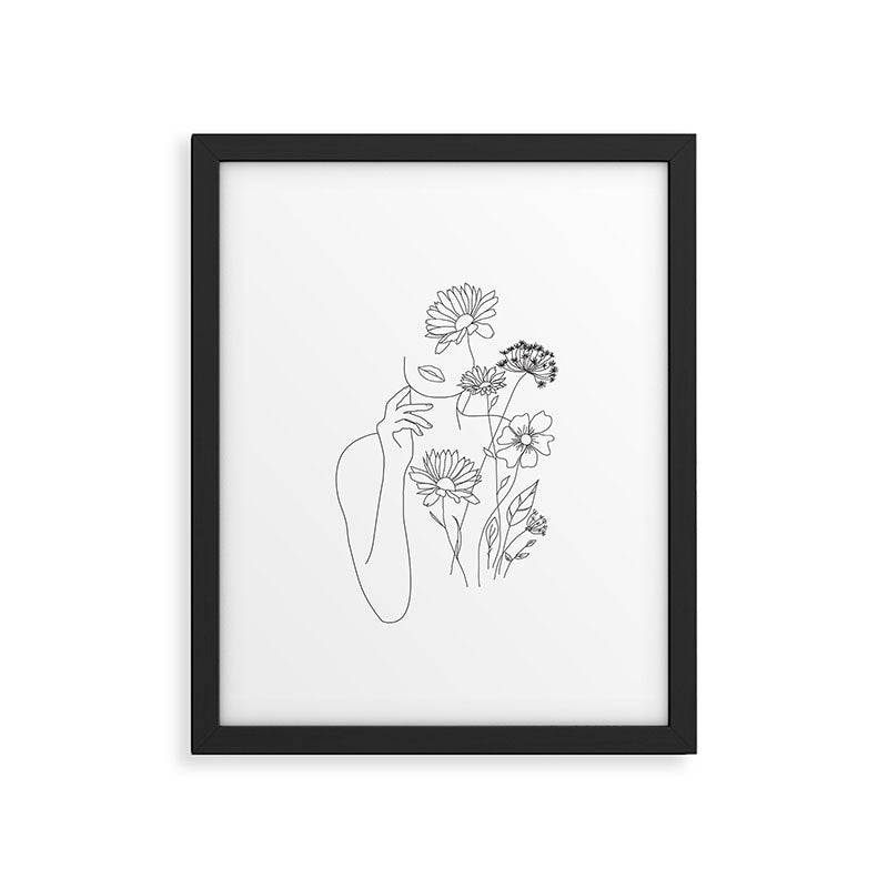 Minimal Line Art Woman with Flowers III Framed Art Print Gallery Image 5