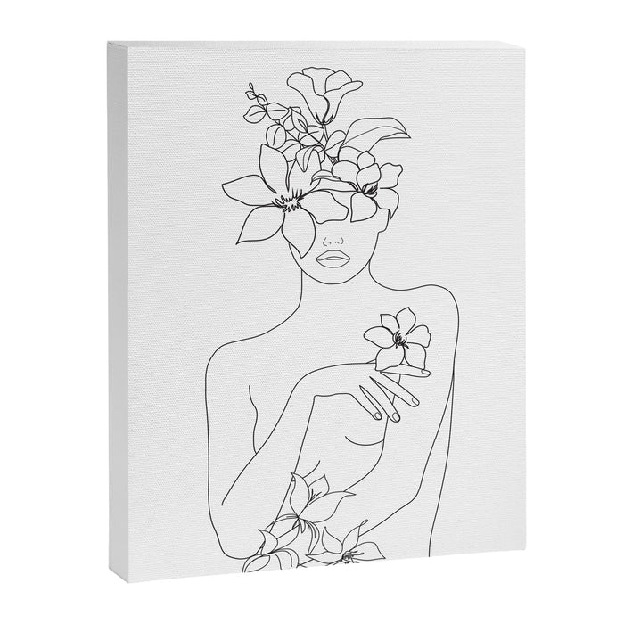 Minimal Line Art Woman with Flowers IV Canvas Print Gallery Image 1