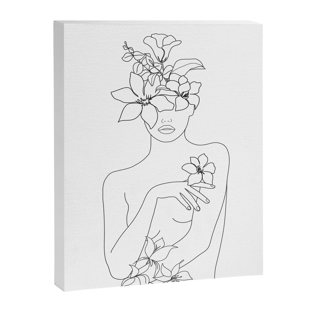 Minimal Line Art Woman with Flowers IV Canvas Print Gallery Image 6