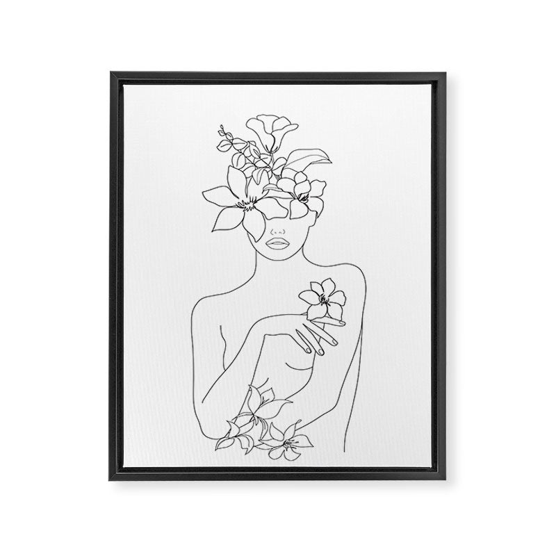 Minimal Line Art Woman with Flowers IV Framed Canvas Print Gallery Image 6