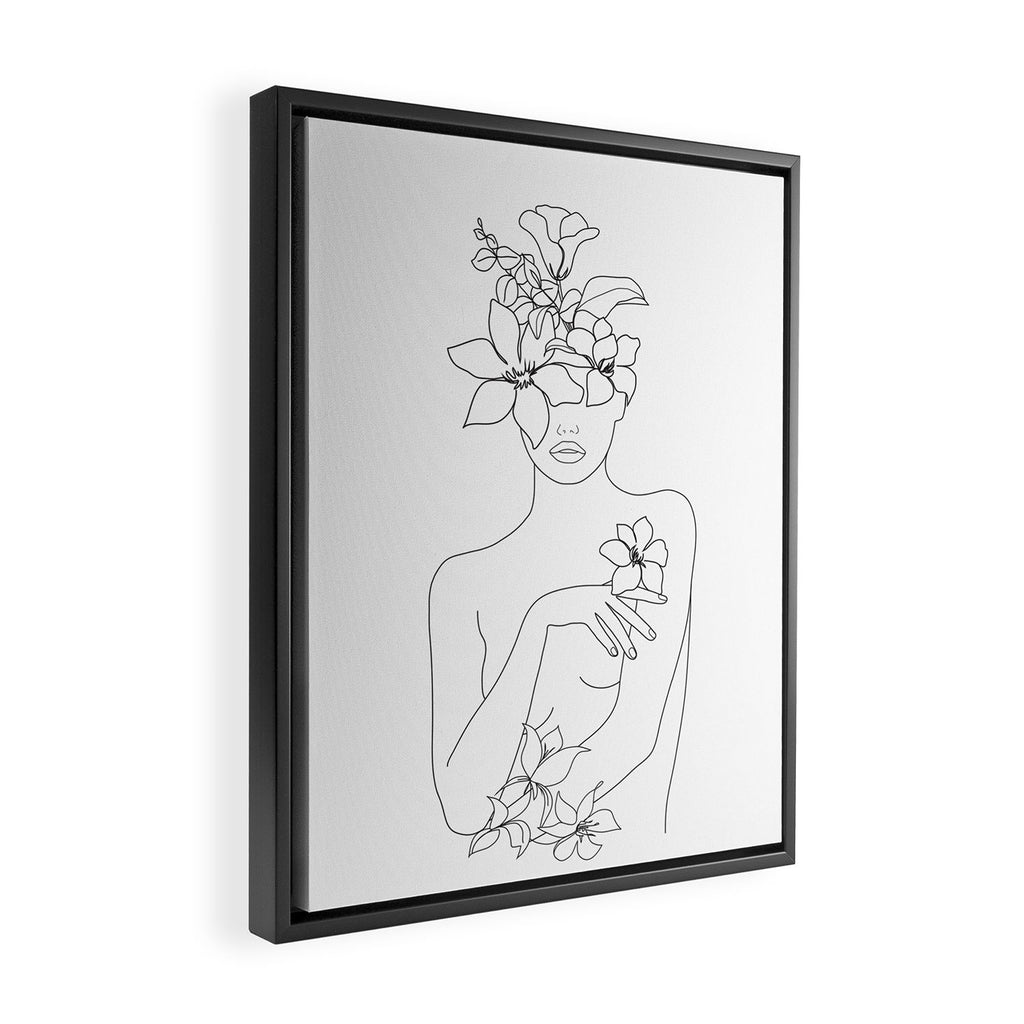 Minimal Line Art Woman with Flowers IV Framed Canvas Print Gallery Image 2
