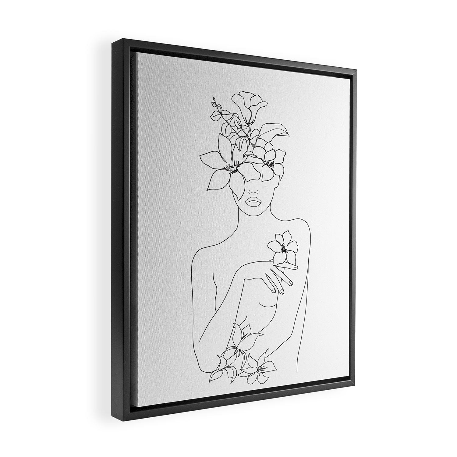 Minimal Line Art Woman with Flowers IV Framed Canvas Print Gallery Image 2