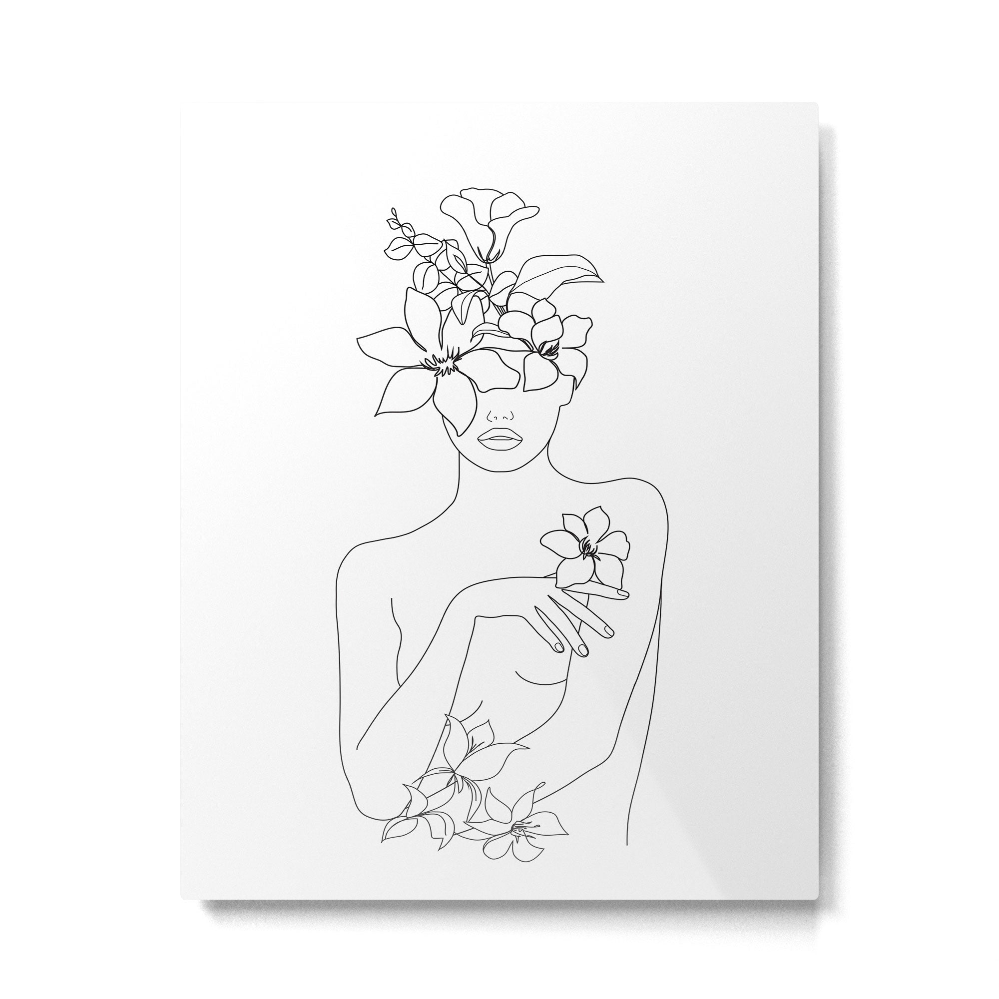 Minimal Line Art Woman with Flowers IV Metal Print Gallery Image 4
