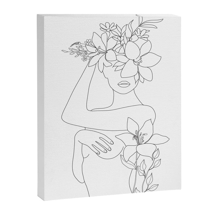 Minimal Line Art Woman with Flowers VI Canvas Print Gallery Image 1