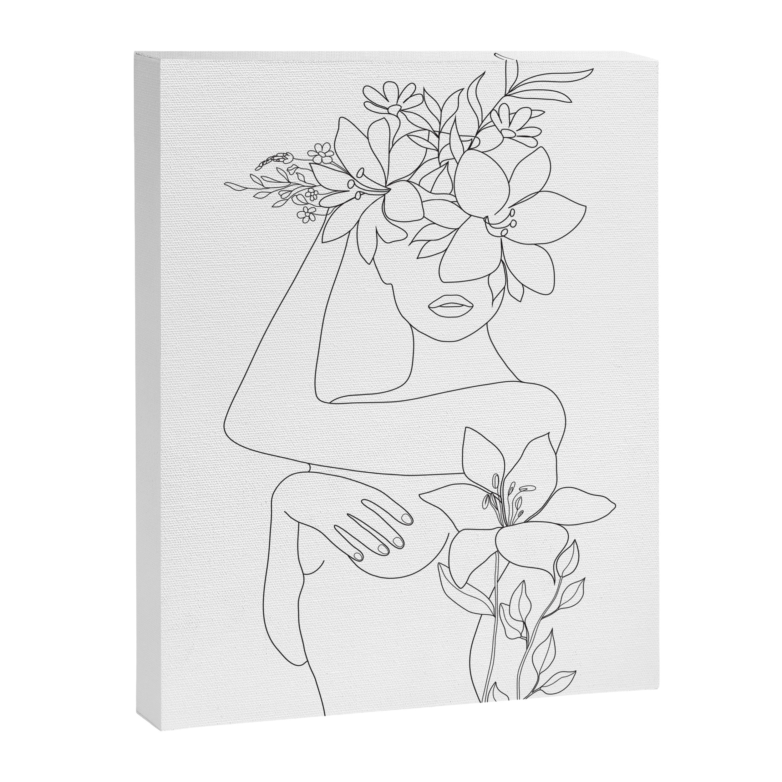 Minimal Line Art Woman with Flowers VI Canvas Print Gallery Image 6