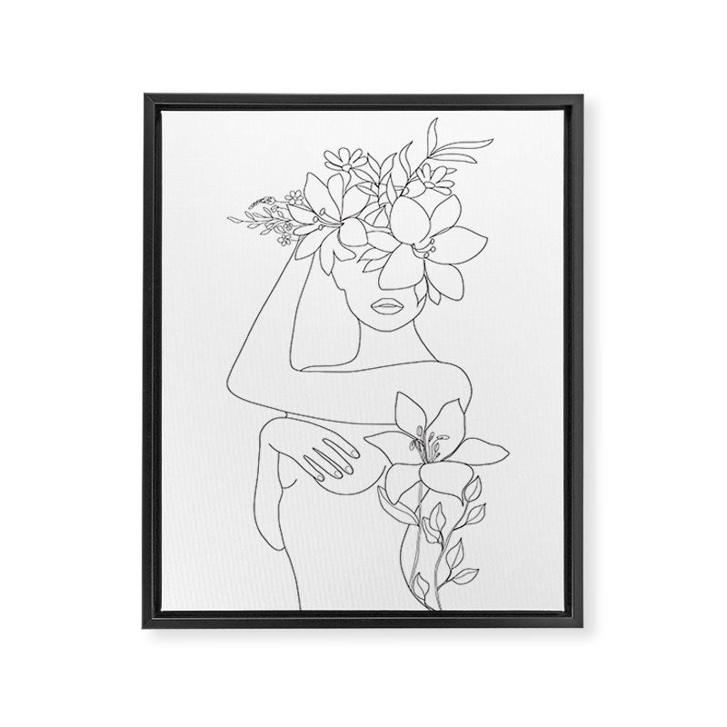 Minimal Line Art Woman with Flowers VI Framed Canvas Print Gallery Image 6