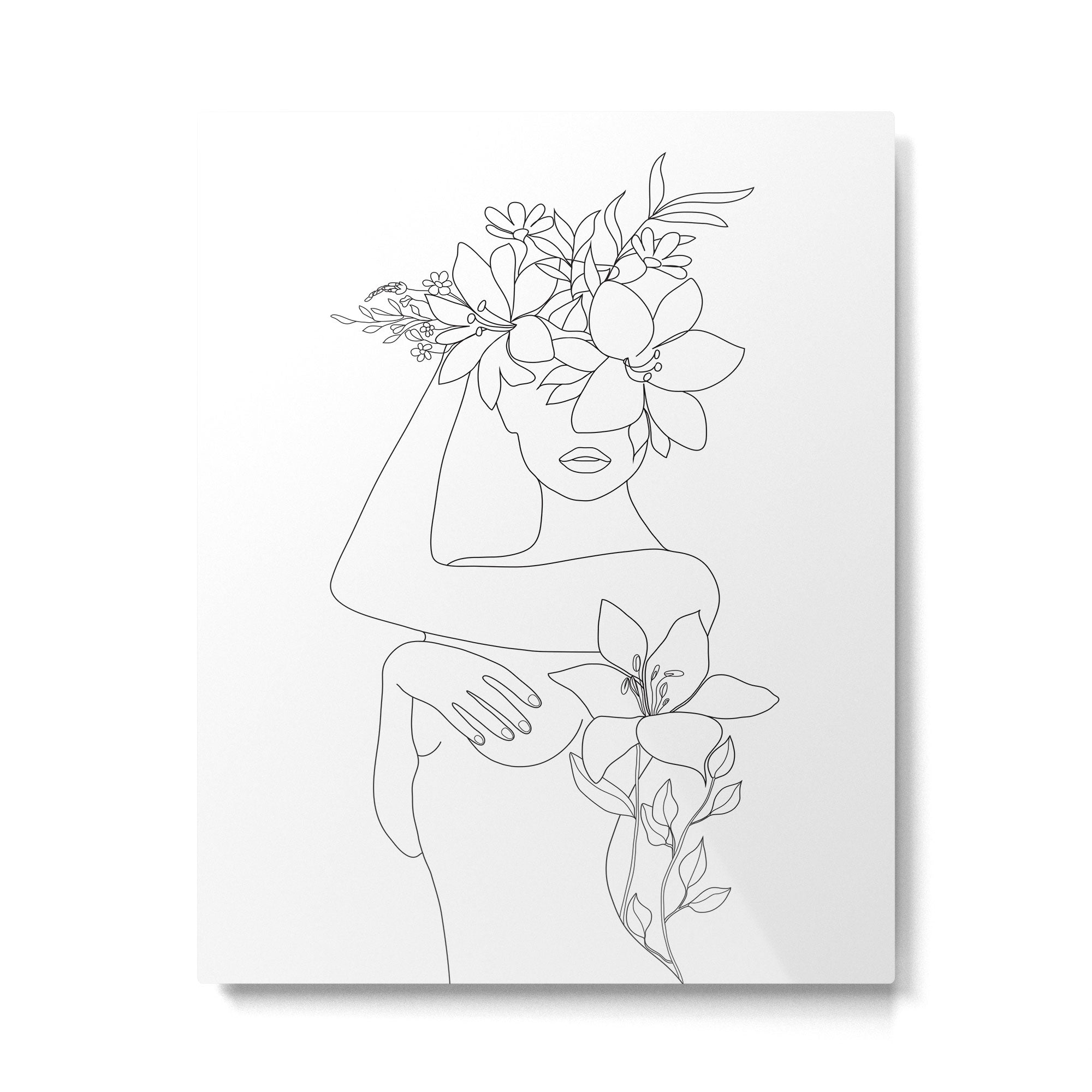 Minimal Line Art Woman with Flowers VI Metal Print Gallery Image 4