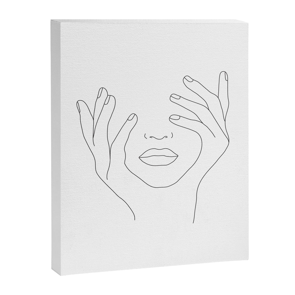 Minimal Line Art Woman with Hands on Face Canvas Print Gallery Image 6