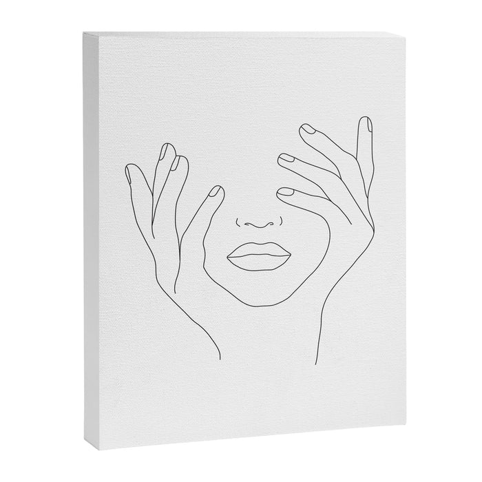 Minimal Line Art Woman with Hands on Face Canvas Print Gallery Image 1