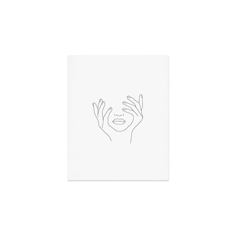 Minimal Line Art Woman with Hands on Face Art Print Gallery Image 1