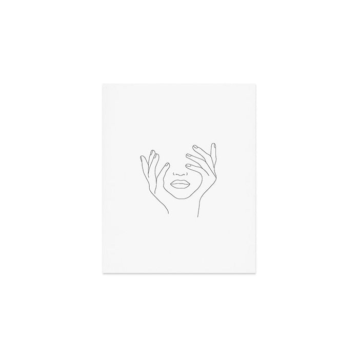Minimal Line Art Woman with Hands on Face Art Print Gallery Image 1