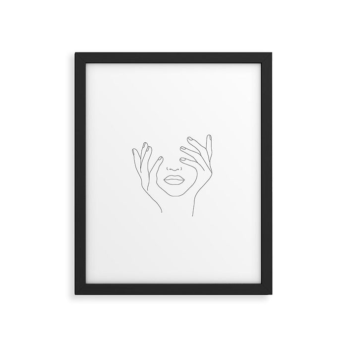 Minimal Line Art Woman with Hands on Face Framed Art Print Gallery Image 1