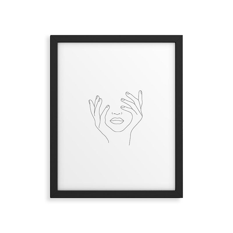 Minimal Line Art Woman with Hands on Face Framed Art Print Gallery Image 5
