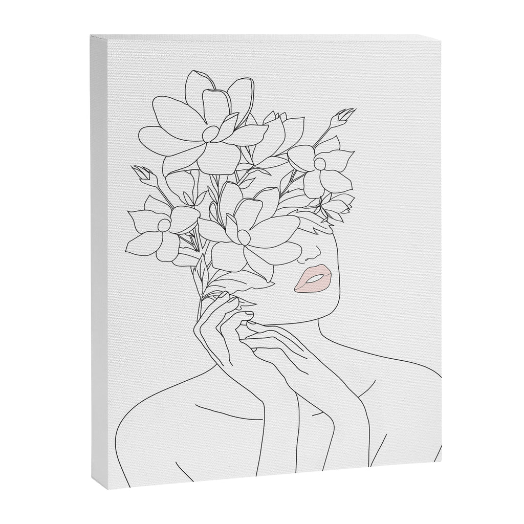 Minimal Line Art Woman with Magnolia Canvas Print Gallery Image 6