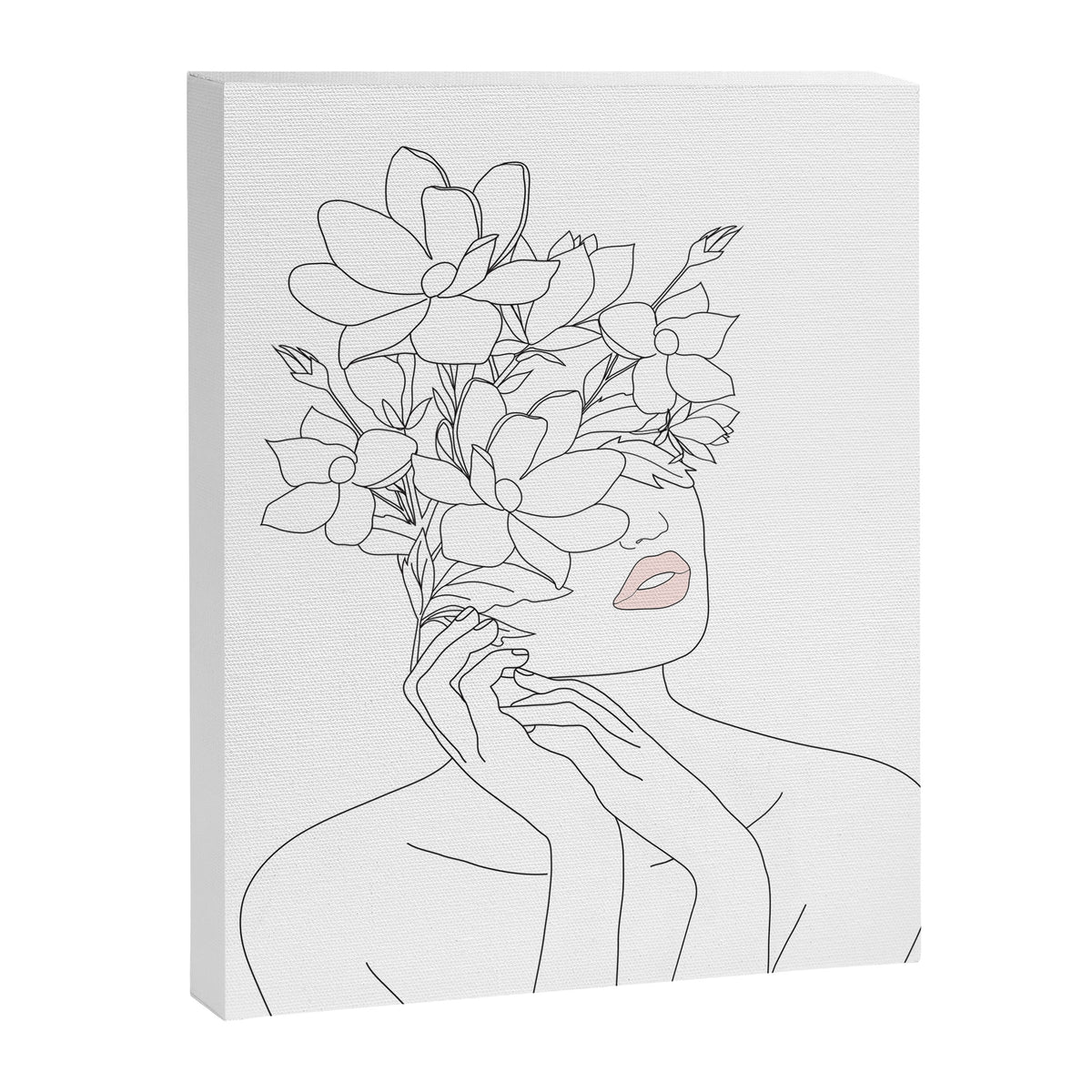 Minimal Line Art Woman with Magnolia Canvas Print Gallery Image 6