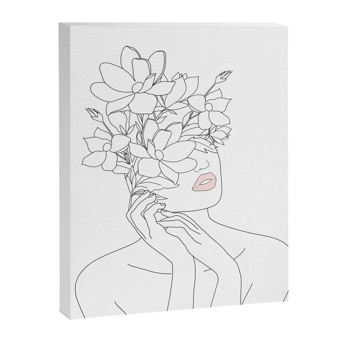 Minimal Line Art Woman with Magnolia Canvas Print Gallery Image 1