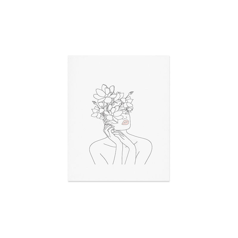 Minimal Line Art Woman with Magnolia Art Print Gallery Image 1