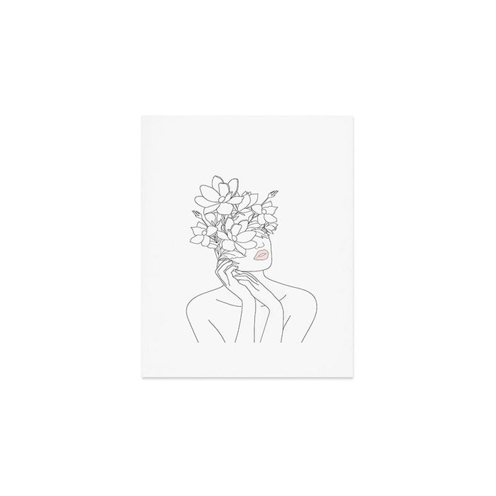 Minimal Line Art Woman with Magnolia Art Print Gallery Image 1