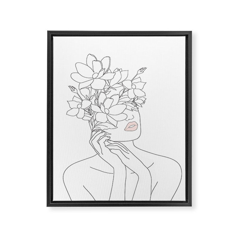 Minimal Line Art Woman with Magnolia Framed Canvas Print Gallery Image 6