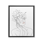 Minimal Line Art Woman with Magnolia Framed Canvas Print Gallery Image 6
