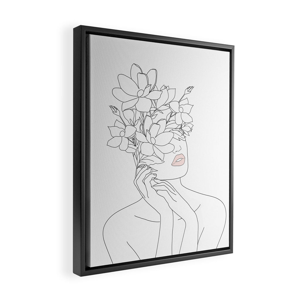 Minimal Line Art Woman with Magnolia Framed Canvas Print Gallery Image 2