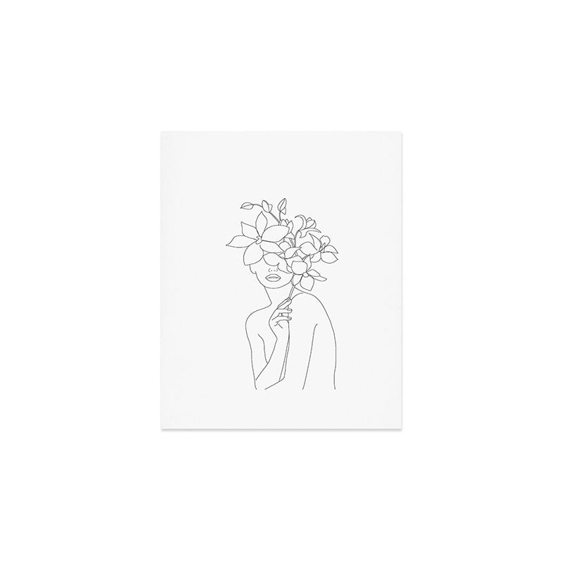 Minimal Line Art Woman with Orchids Art Print Gallery Image 1