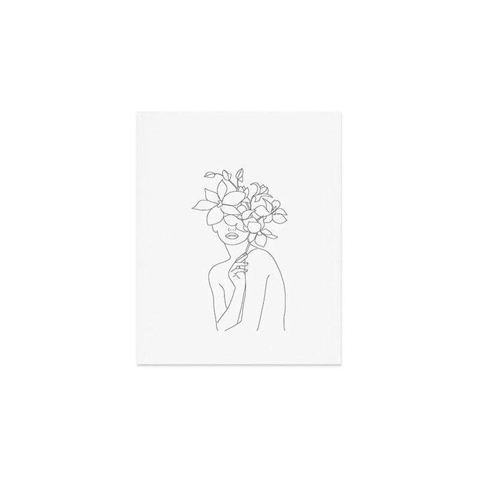 Minimal Line Art Woman with Orchids Art Print Gallery Image 1