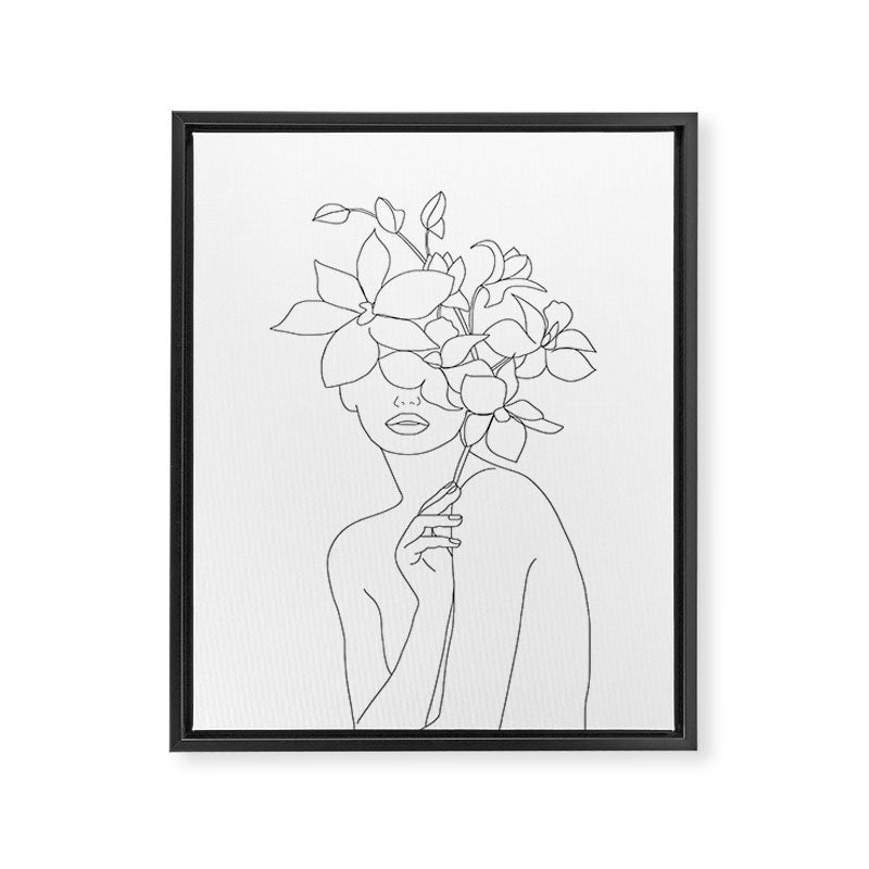Minimal Line Art Woman with Orchids Framed Canvas Print Gallery Image 6