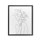Minimal Line Art Woman with Orchids Framed Canvas Print Gallery Image 6