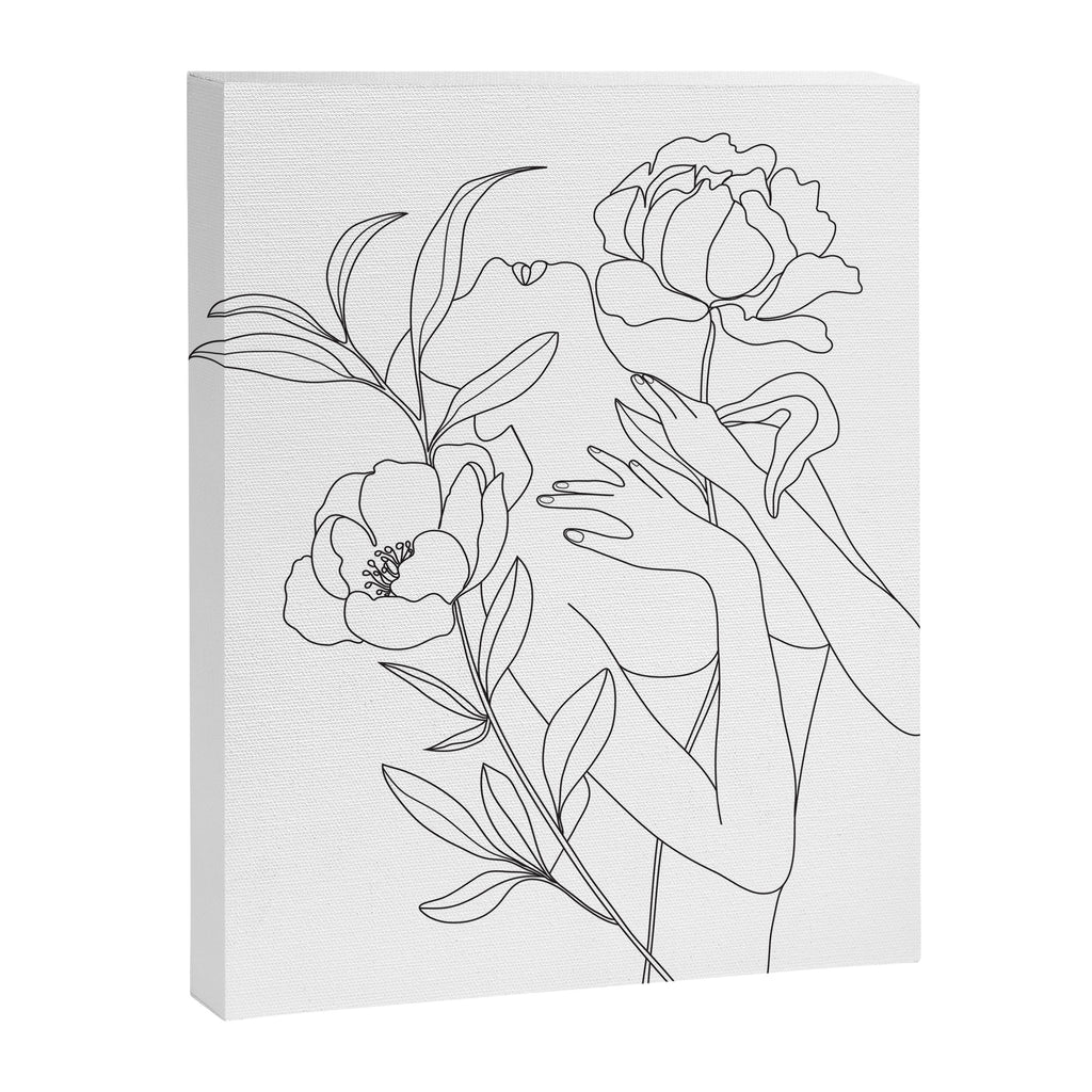 Minimal Line Art Woman with Peonies Canvas Print Gallery Image 6
