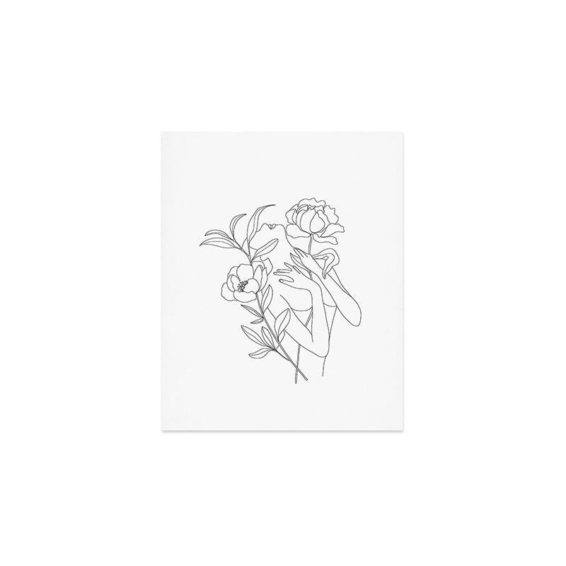 Minimal Line Art Woman with Peonies Art Print Gallery Image 1