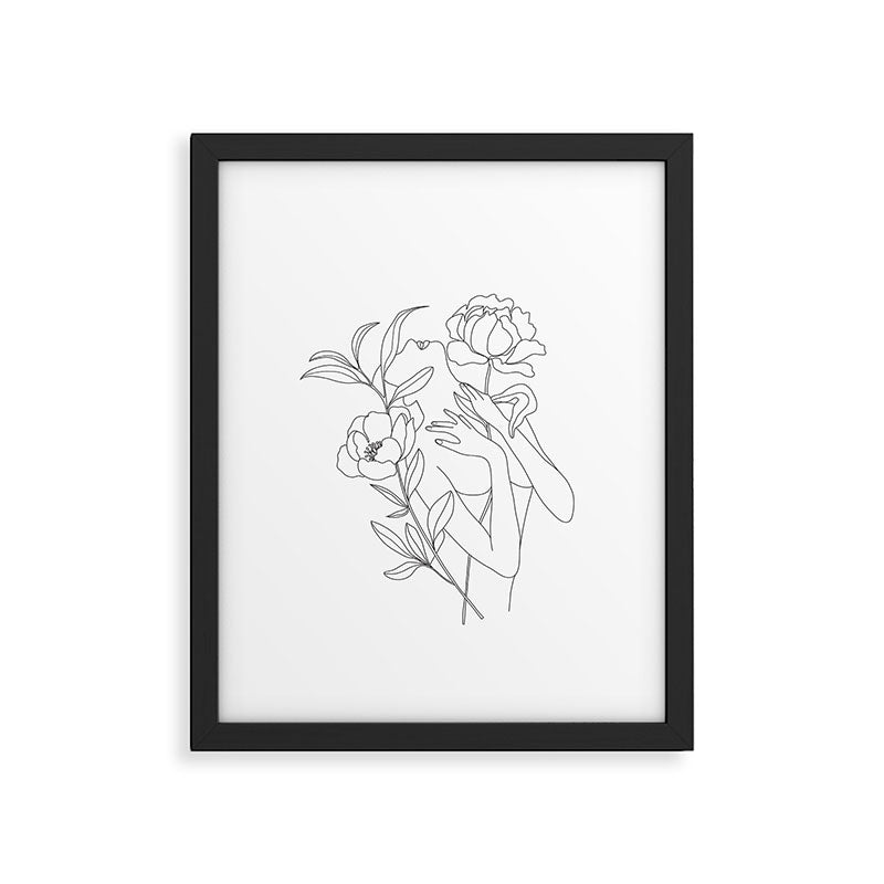Minimal Line Art Woman with Peonies Framed Art Print Gallery Image 4
