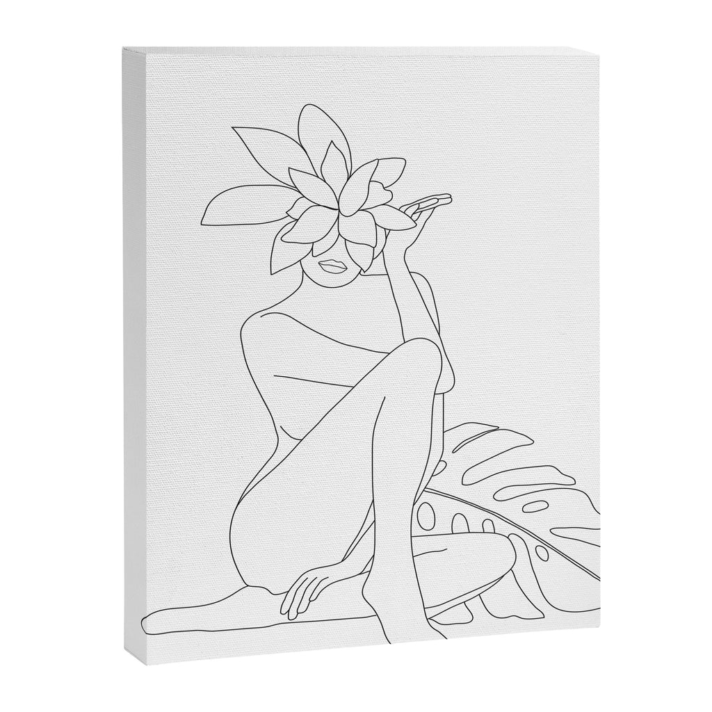 Minimal Line Art Woman with Tropical Leaves Canvas Print Gallery Image 6