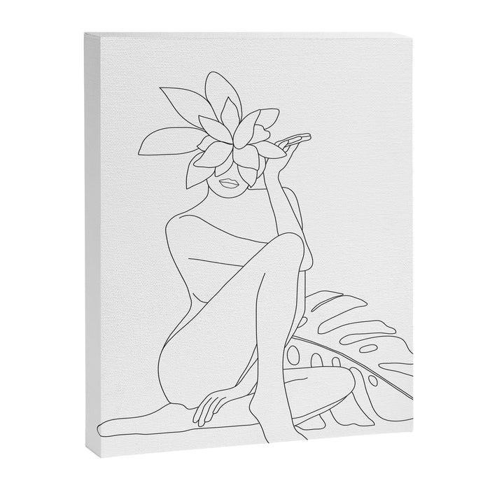 Minimal Line Art Woman with Tropical Leaves Canvas Print Gallery Image 1