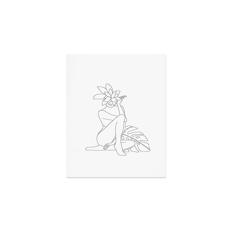 Minimal Line Art Woman with Tropical Leaves Art Print Gallery Image 1