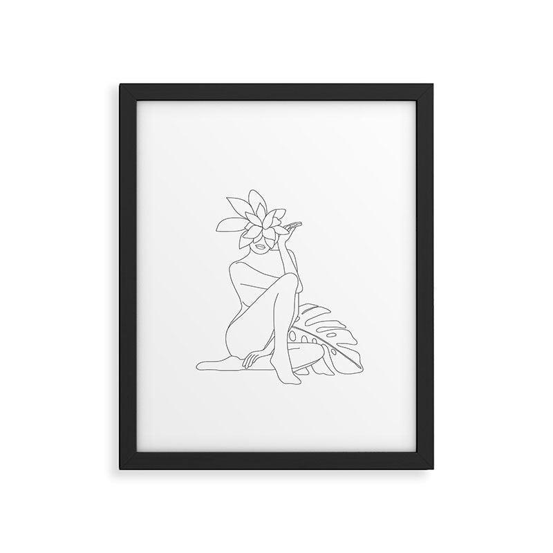 Minimal Line Art Woman with Tropical Leaves Framed Art Print Gallery Image 5