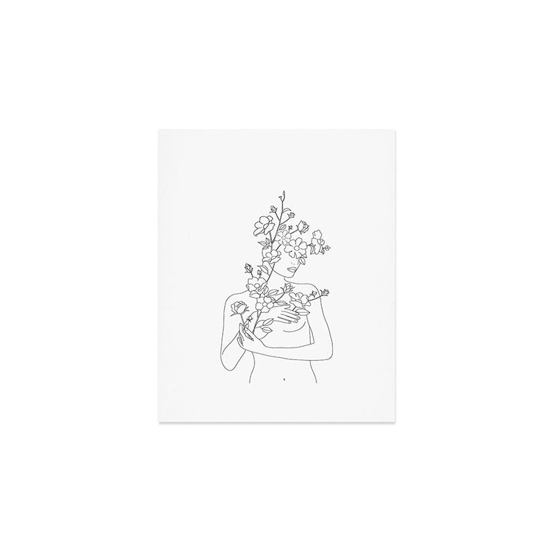 Minimal Line Art Woman with Wild Roses Art Print Gallery Image 1