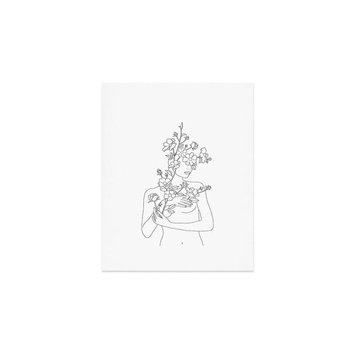Minimal Line Art Woman With Wild Roses Art Print Gallery Image 1