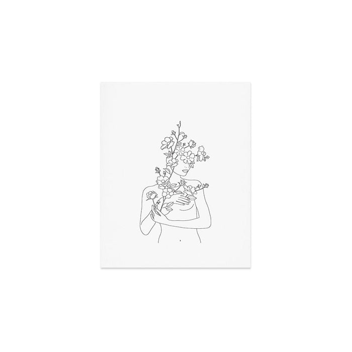Minimal Line Art Woman with Wild Roses Art Print Gallery Image 1