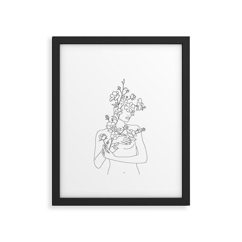 Minimal Line Art Woman with Wild Roses Framed Art Print Gallery Image 4